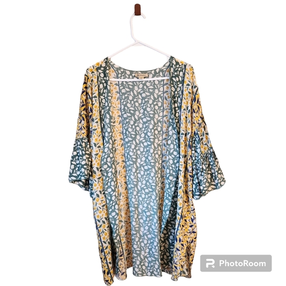 Democracy Sweaters - Democracy Cardigan/Kimono Open Front Floral Print Size L/XL 39831